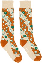 Marni Beige & Orange Stripy Flowers Socks