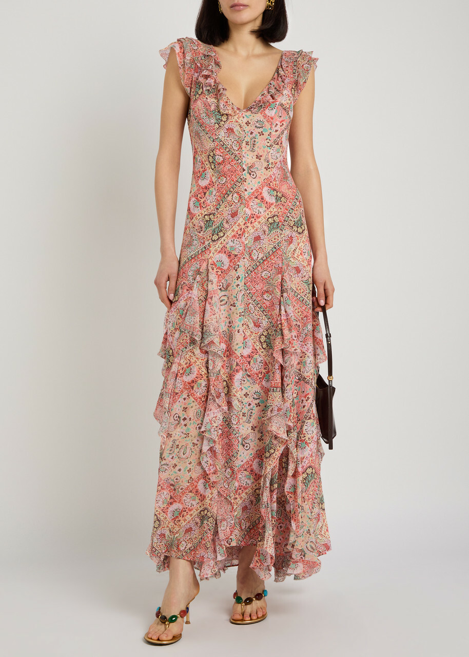 Rixo Ambika Patterned Silk-chiffon Maxi Dress Multicoloured