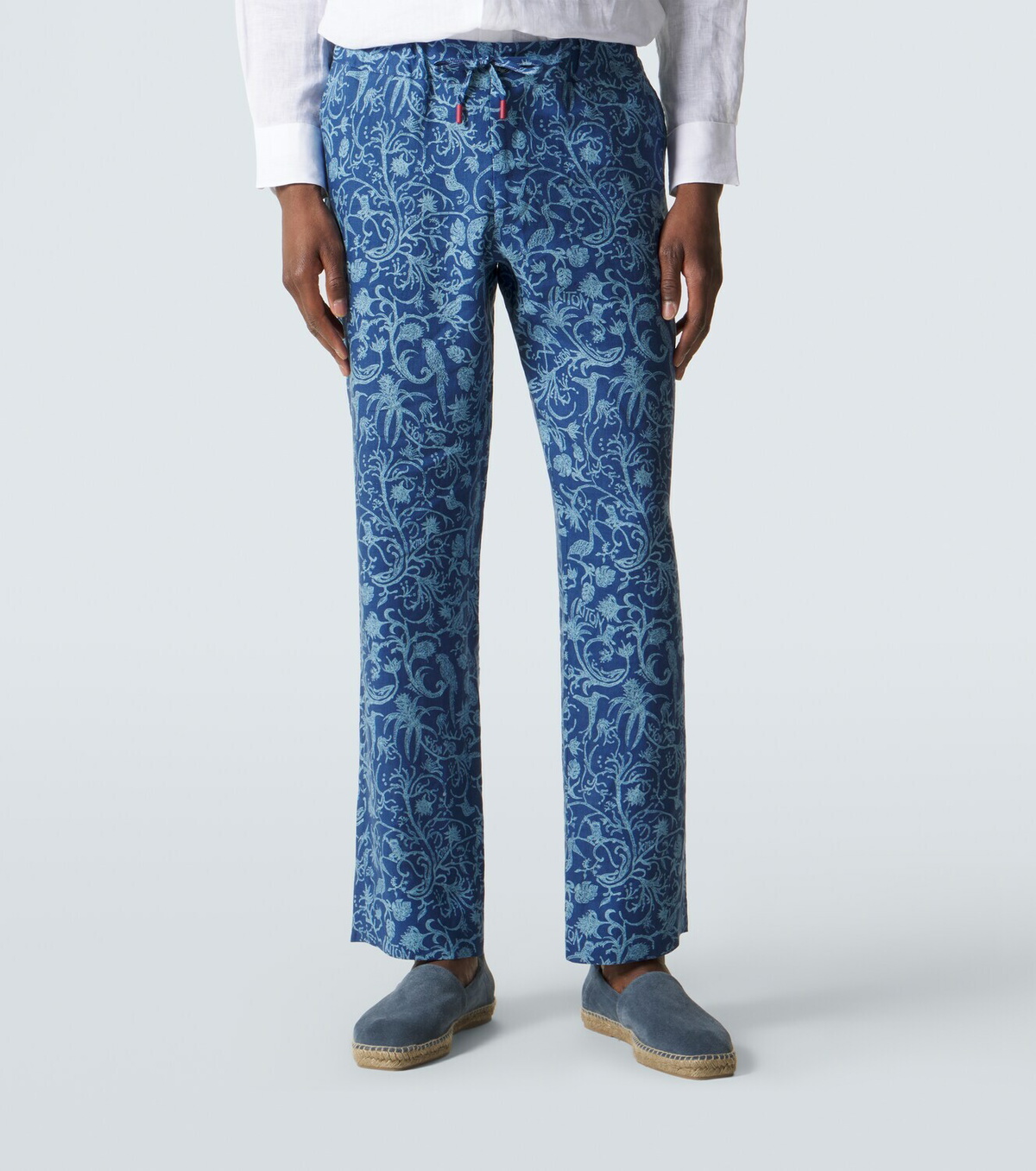 Kiton Printed linen straight pants