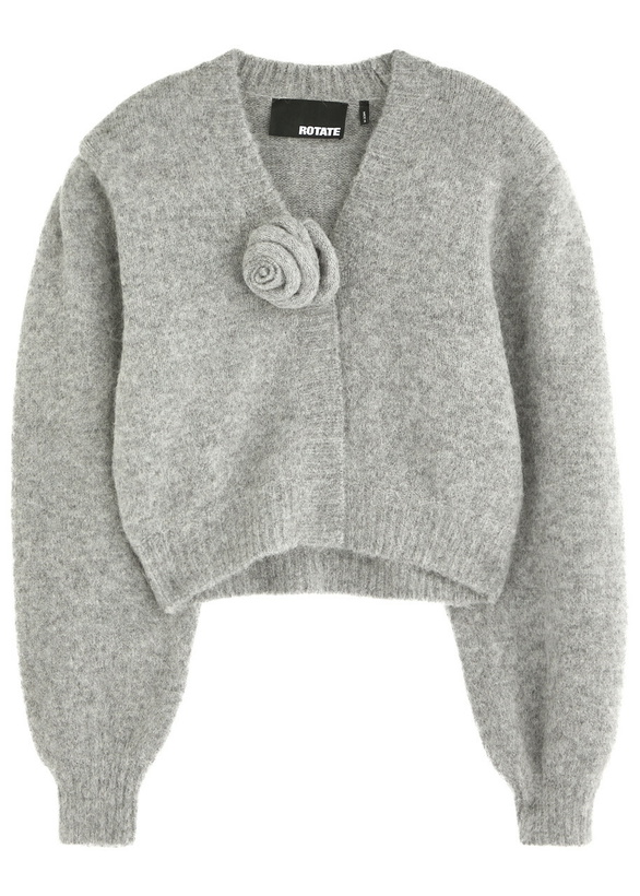 Photo: Rotate Sunday Floral-embellished Knitted Cardigan Grey