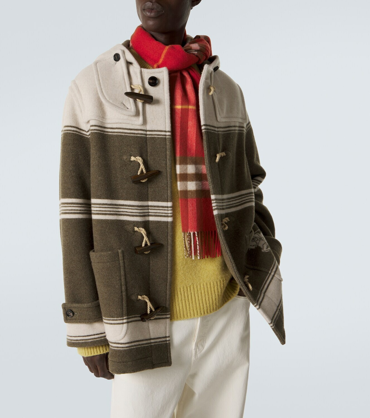 Burberry Striped wool and cotton-blend duffel coat