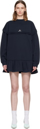 SHUSHU/TONG Navy Raw-Edge Wave Collar Tuck Detail Sweatshirt Minidress