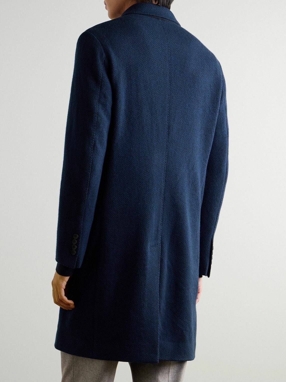 Richard James - Double-Breasted Herringbone Cashmere Coat - Blue