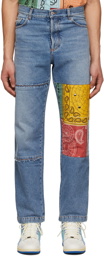 Marcelo Burlon County of Milan Blue Bandana Stonewash Jeans