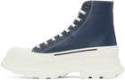 Alexander McQueen Navy Leather Tread Slick High Sneakers