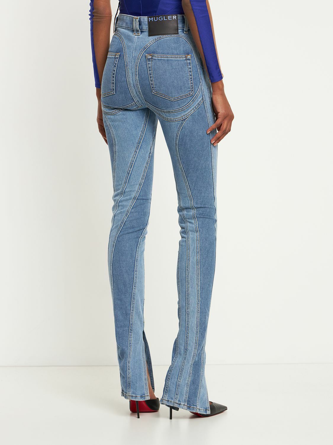MUGLER - Two-tone Cotton Denim Skinny Jeans Mugler