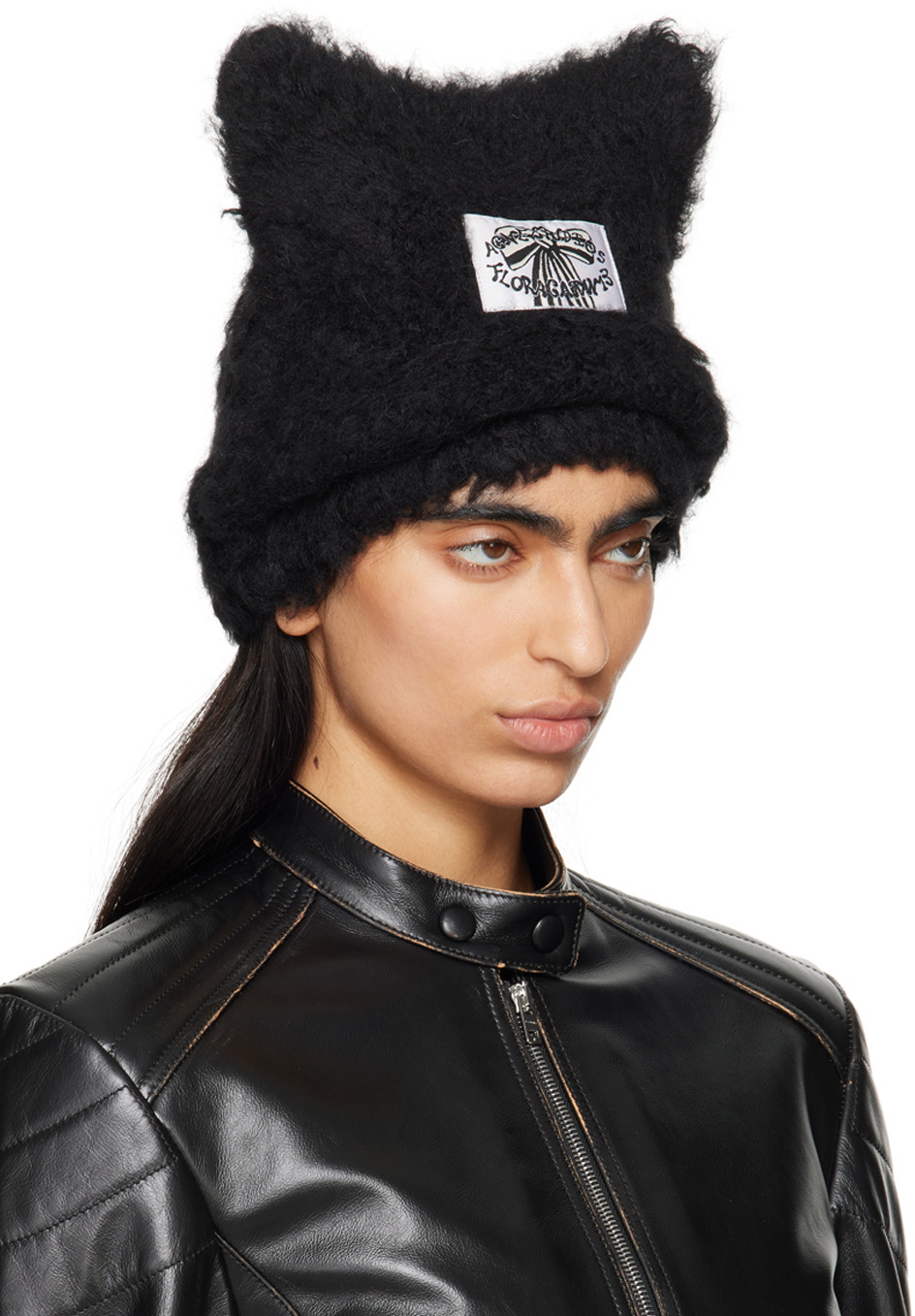 Acne Studios Black Fluffy Square Beanie Acne Studios