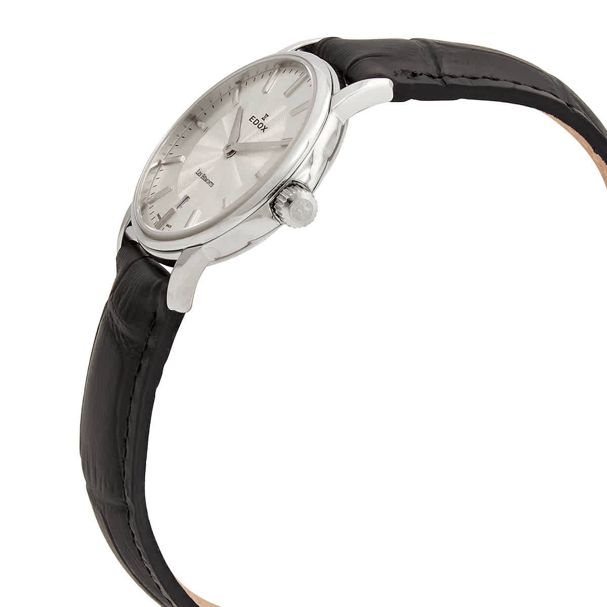 Edox Les Bemonts White Dial Black Leather Ladies Watch 57001 3 AIN