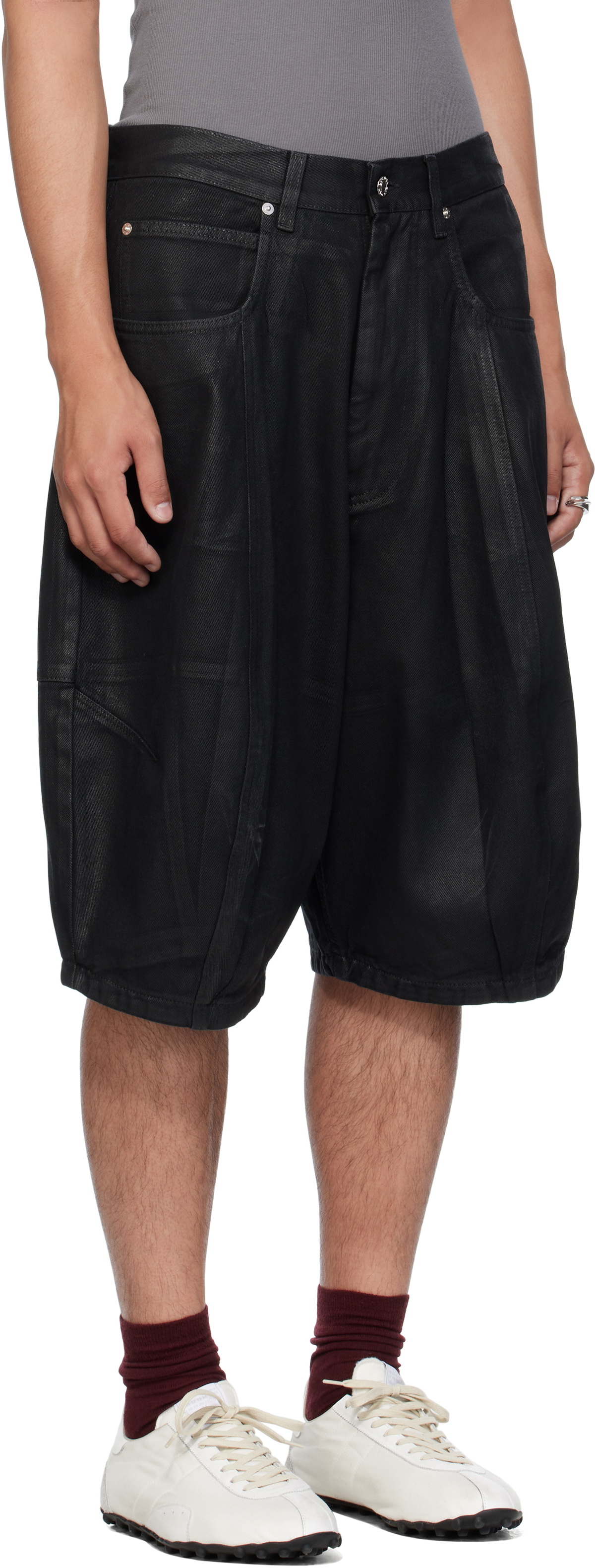 LU'U DAN Black Puffa Denim Shorts