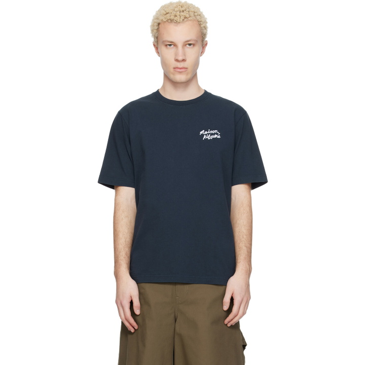 Photo: Maison Kitsuné Navy 'Maison Kitsuné' Handwriting Comfort T-shirt