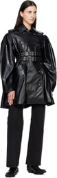 GANNI Black Peplum Recycled Leather Trench Coat