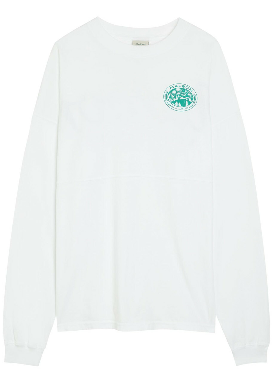 Malbon Horizon Printed Long-sleeve Cotton T-shirt White