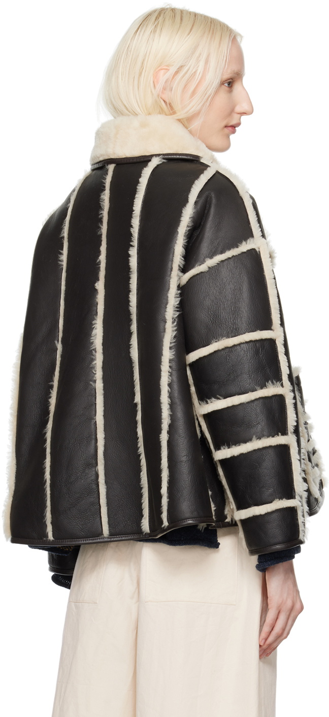 Cawley Brown & Off-White Stripe Avis Reversible Shearling Jacket