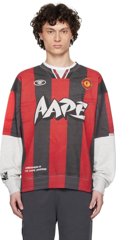 Photo: AAPE by A Bathing Ape Gray & Red Moonface Main Crewneck Sweatshirt