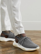 Berluti - Shadow Venezia Leather-Trimmed Stretch-Knit Sneakers - Gray