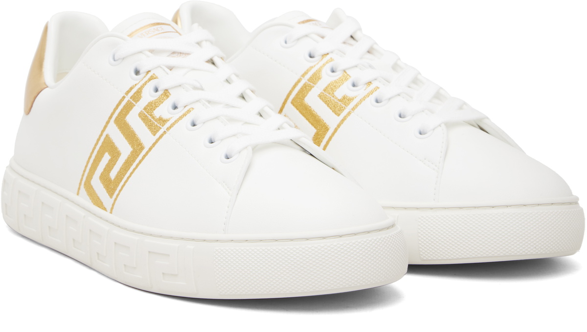 Versace White Greca Embroidered Nylon Faux-Leather Sneakers