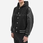 Givenchy Men's Logo Leather Hooded Varsity Jacket in Black