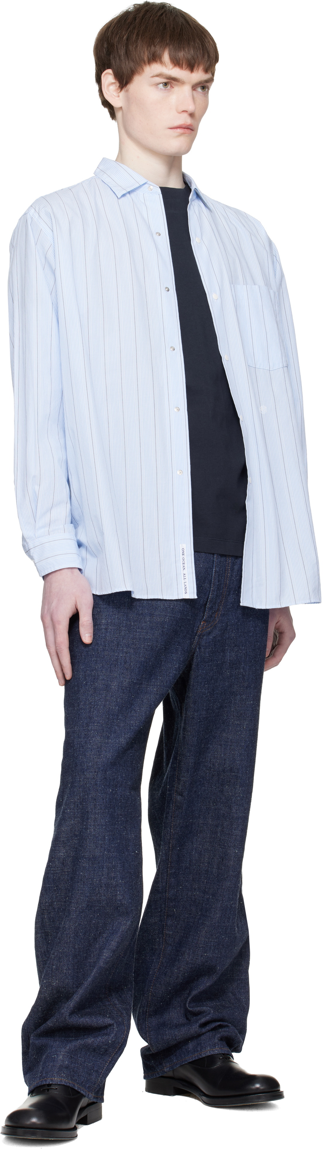 nanamica Blue Regular Collar Stripe Wind Shirt Nanamica
