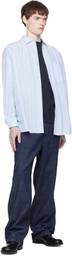 nanamica Blue Regular Collar Stripe Wind Shirt