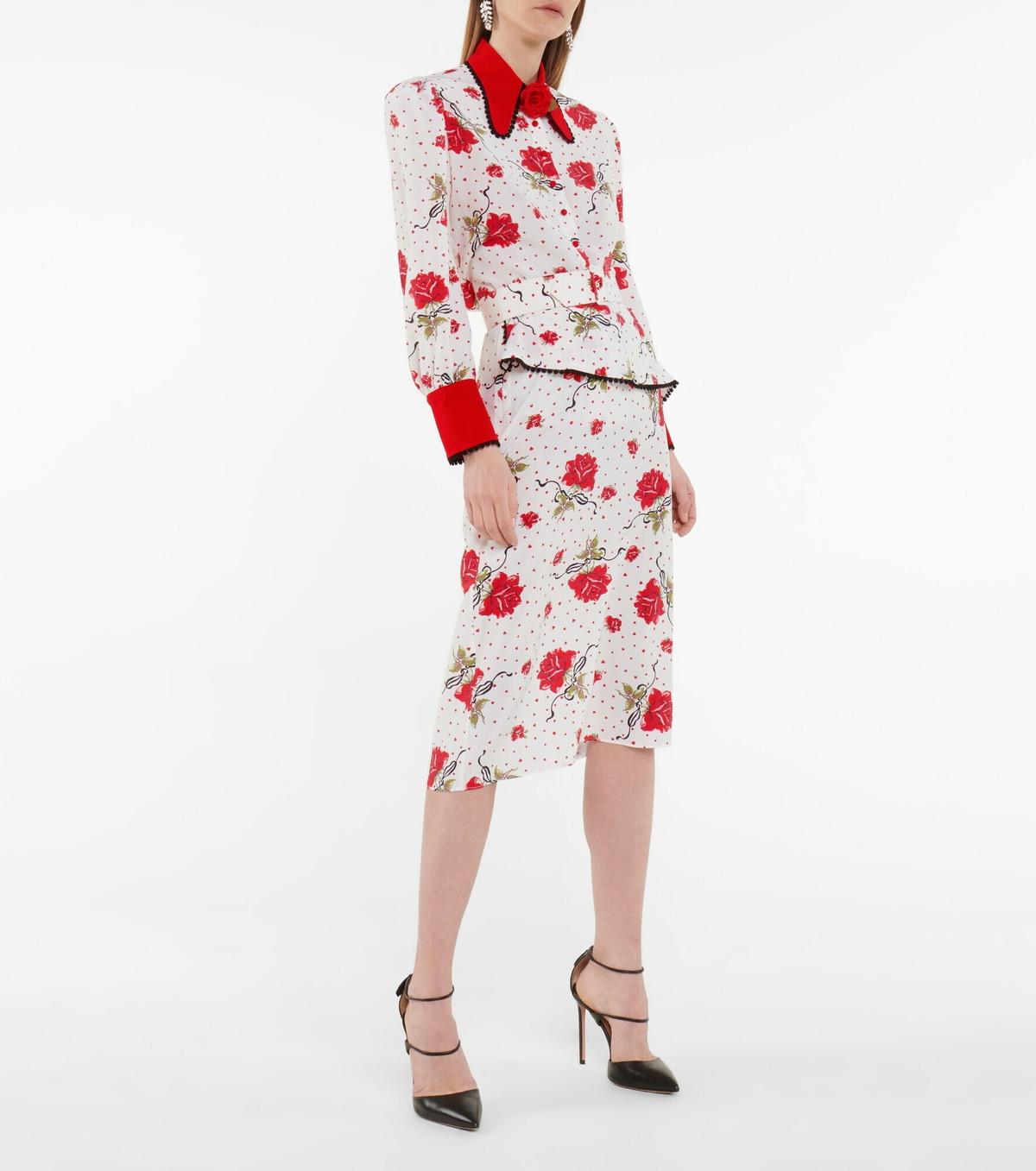 Rodarte - High-rise floral silk crêpe midi skirt