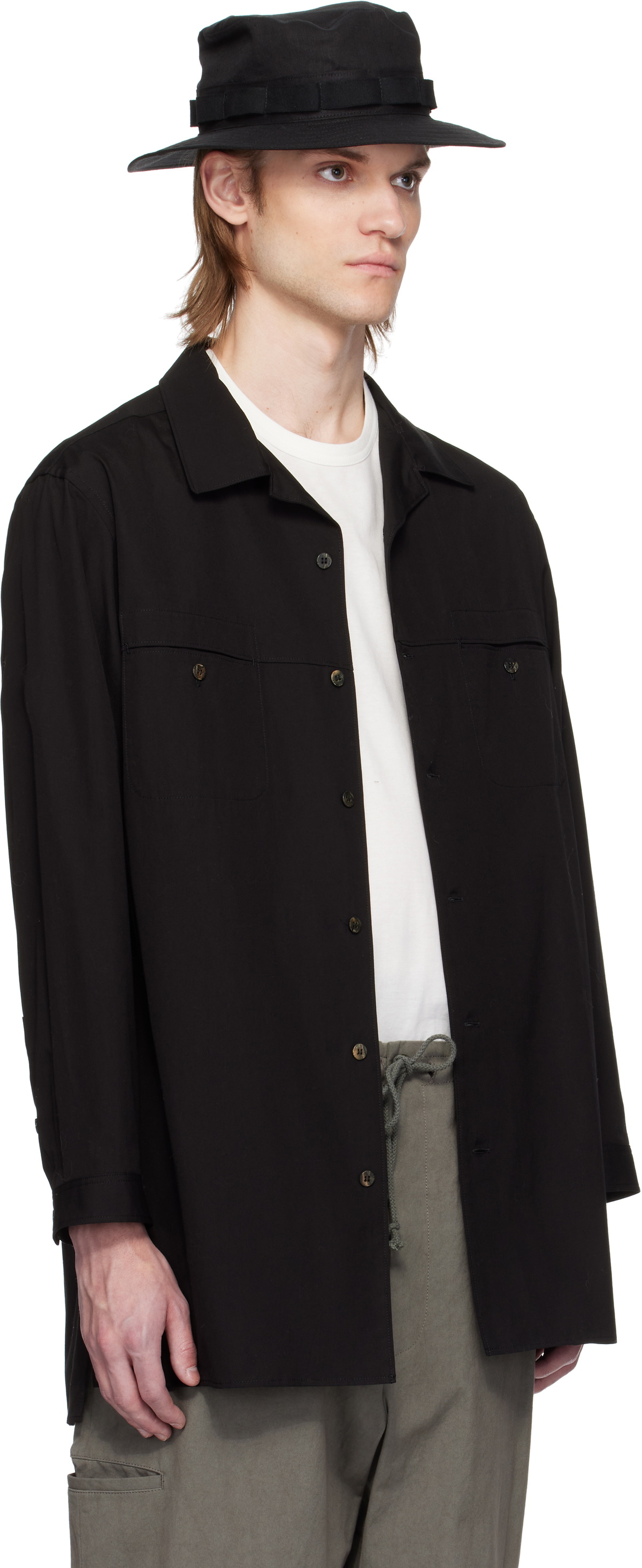Y's For Men Black Open Collar Shirt