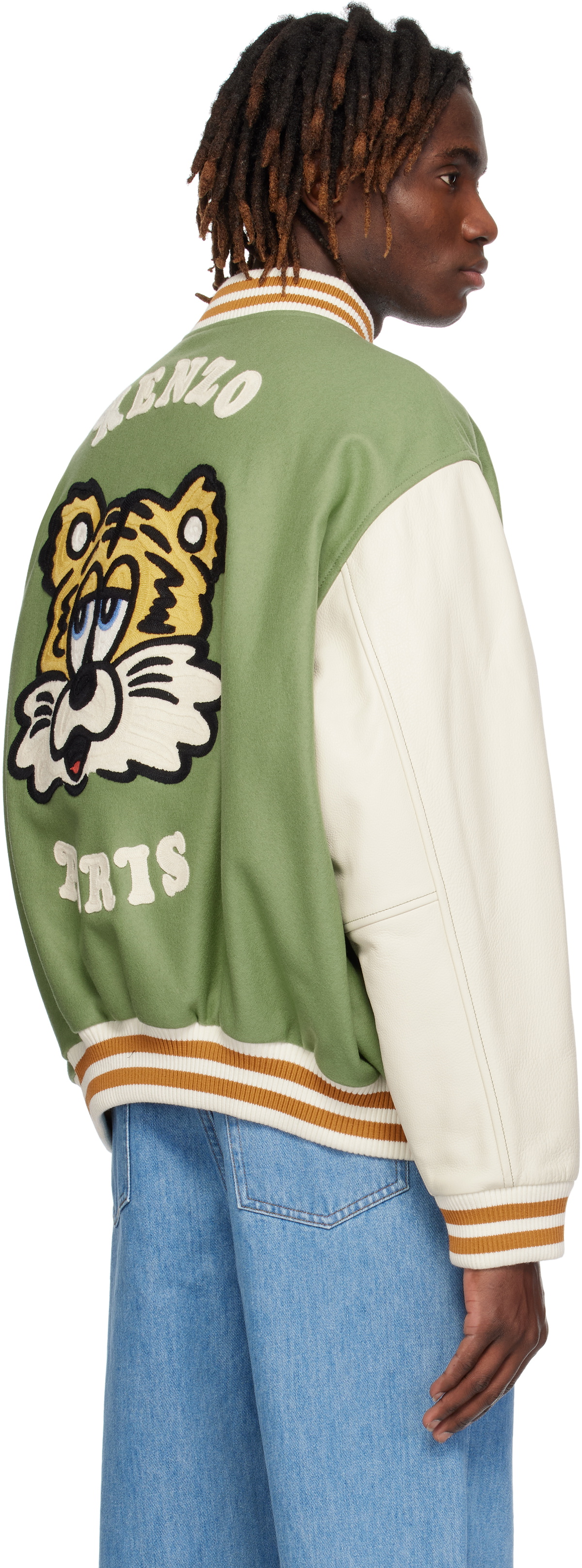 Kenzo Green & White Kenzo Paris VERDY Edition Varsity Bomber Jacket