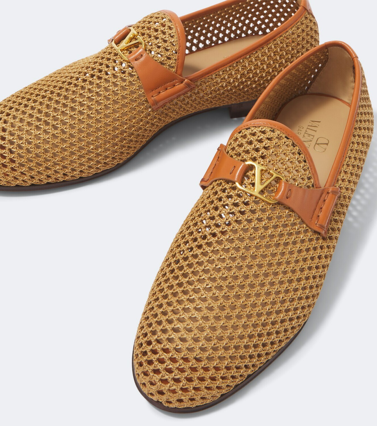 Valentino Garavani Wolfe VLogo leather-trimmed raffia loafers