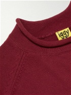 iggy - Cotton-Jacquard Mock-Neck Sweater - Burgundy
