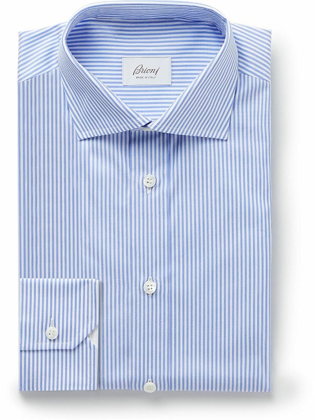 Photo: Brioni - Cutaway-Collar Striped Cotton Shirt - Blue