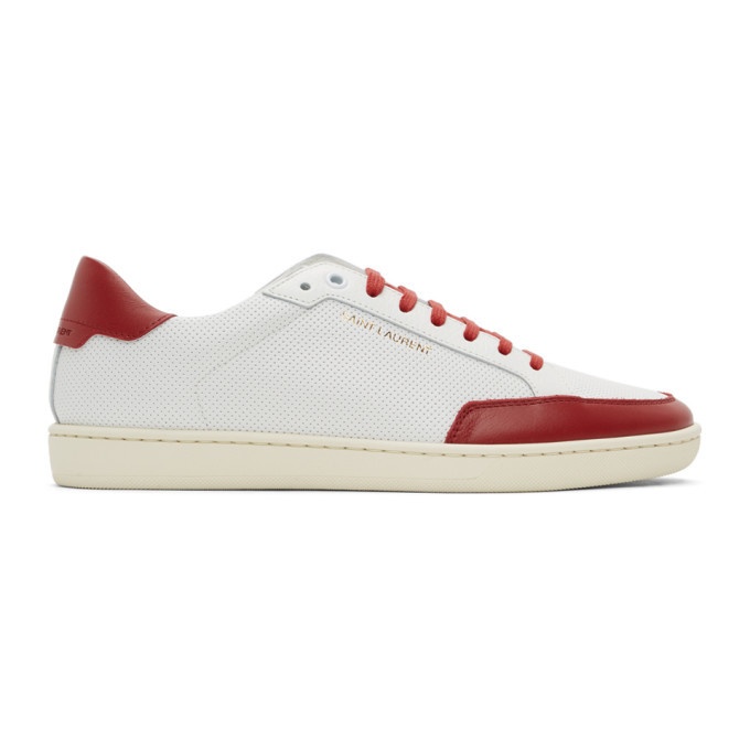 Photo: Saint Laurent White and Red Court Classic SL/10 Sneakers