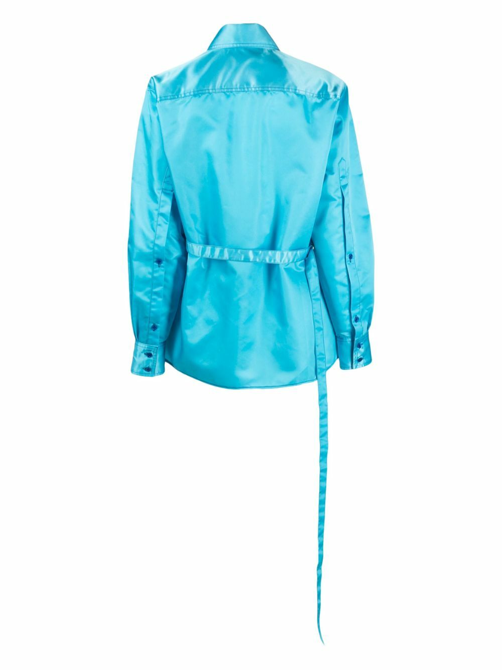 Christopher John Rogers Blue Tie-Back Satin Shirt