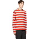 Junya Watanabe Grey and Red Horizontal Stripe T-Shirt