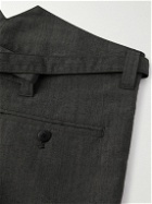 Visvim - Hakama Tapered Pleated Belted Wool and Linen-Blend Trousers - Gray