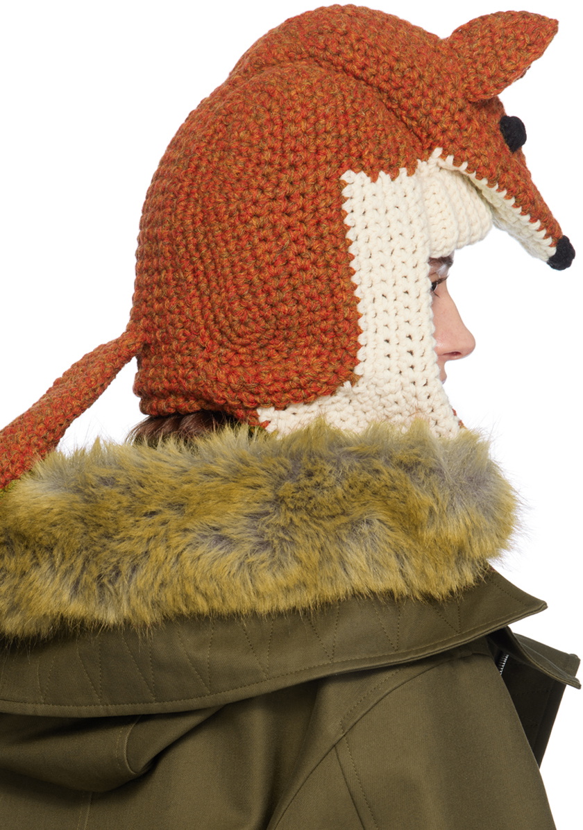 Burberry Orange Wool Fox Beanie