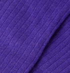 Charvet - Ribbed Cashmere, Wool and Silk-Blend Over-the-Calf Socks - Purple