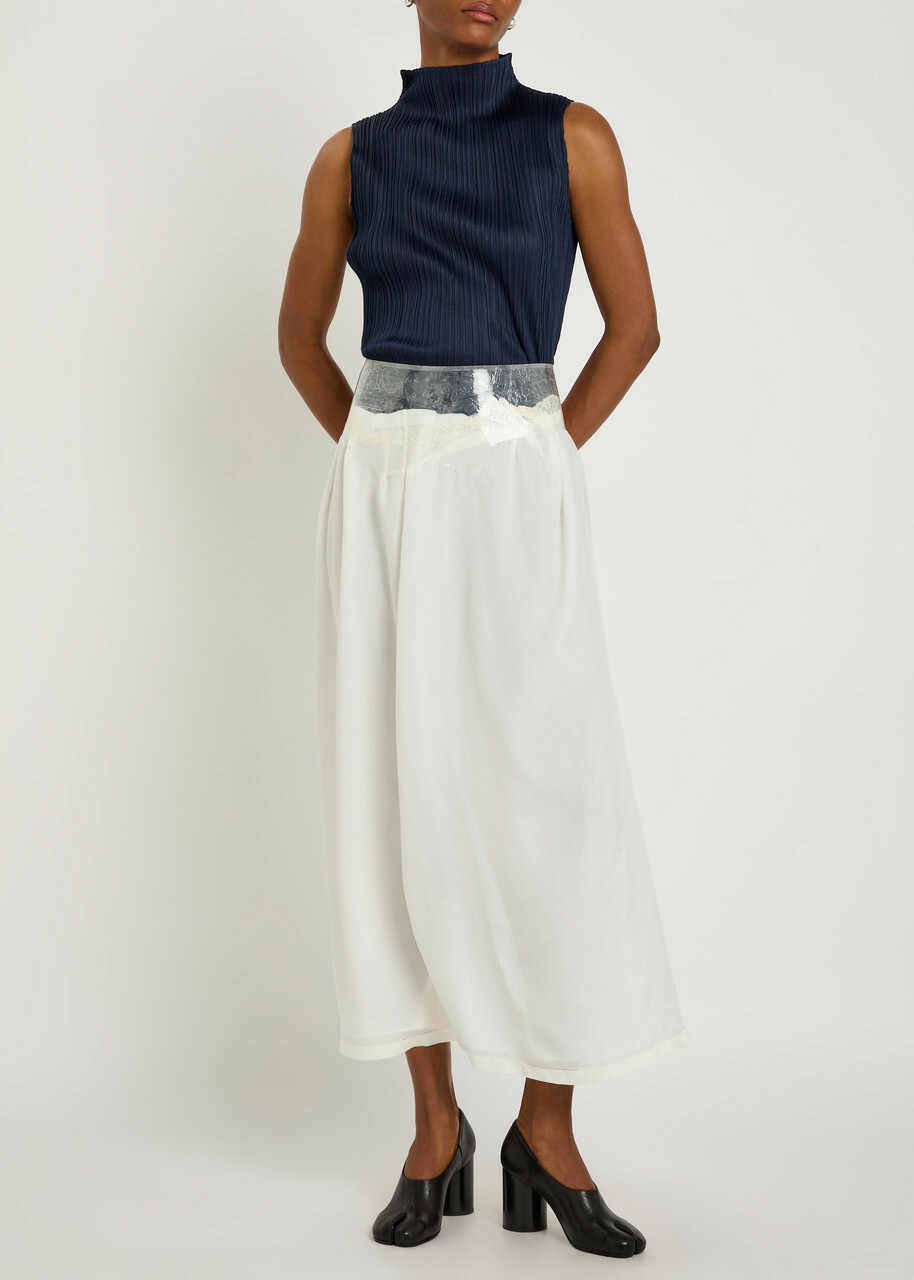 Maison Margiela Sellotape-effect Silk Midi Skirt Ivory