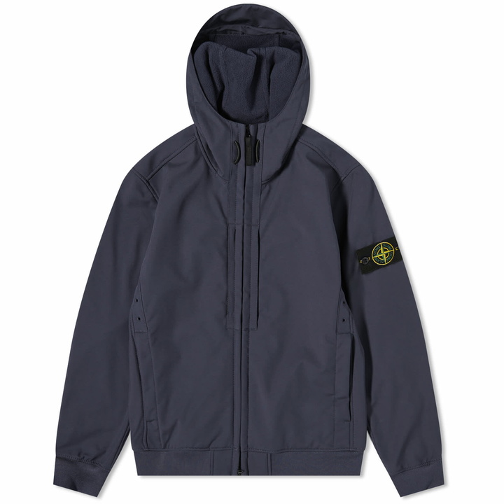 Photo: Stone Island Men's Soft Shell-R Hooded Jacket in Navy Blue