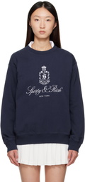 Sporty & Rich Navy Vendome Embroidered Crewneck Sweatshirt