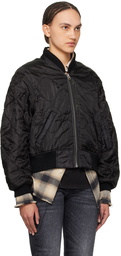 R13 Black Quilted Bomber Jacket