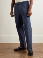 Corridor - Straight-Leg Pleated Cotton-Sateen Trousers - Blue