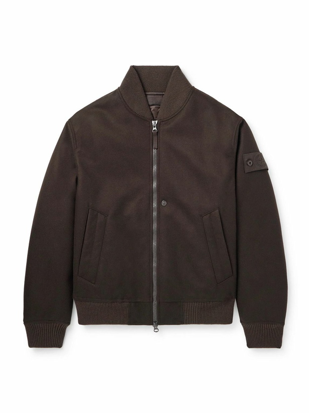 Photo: Stone Island - Wool-Blend Flannel Bomber Jacket - Brown