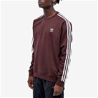 Adidas Men's 3 Stripe Crew Sweater in Shadow Brown