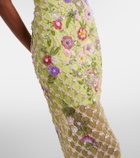 Là Fuori Floral embellished mesh cocktail dress
