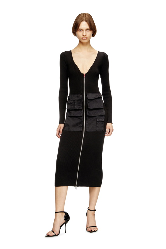 Photo: Diesel Ribbed midi dress with cargo pockets - Dresses Womens in Black
