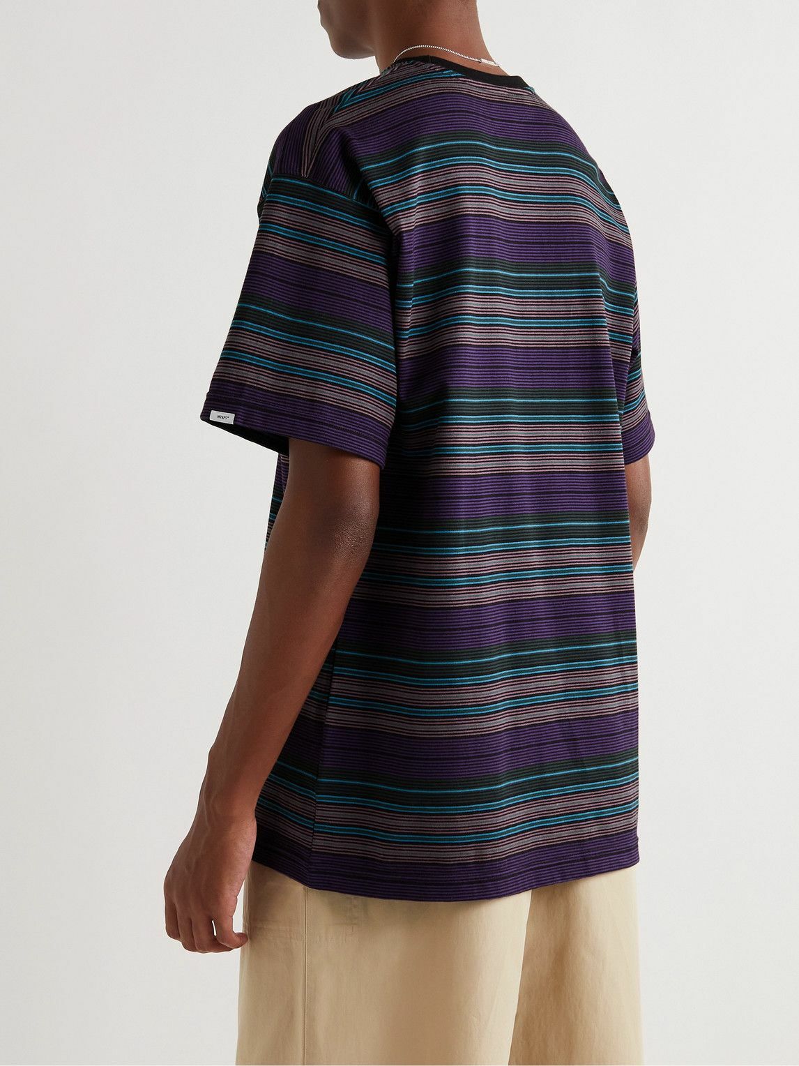 WTAPS - Logo-Embroidered Striped Cotton-Jersey T-Shirt - Purple WTAPS