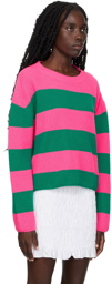 MSGM Pink & Green Striped Rugby Crewneck