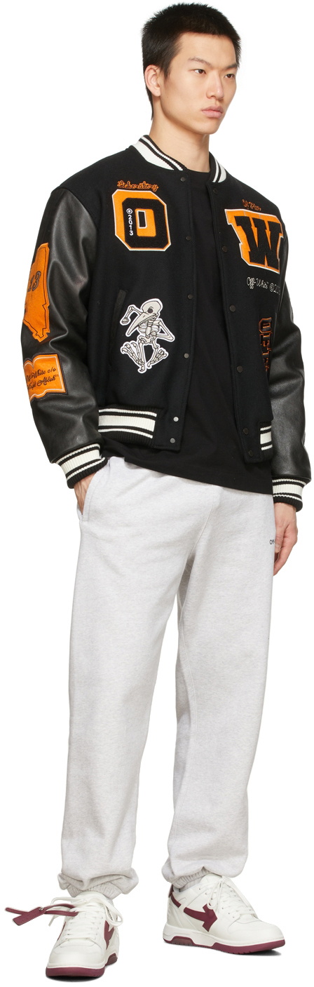 Off-White logo-embroidered Leather Varsity Jacket - Farfetch