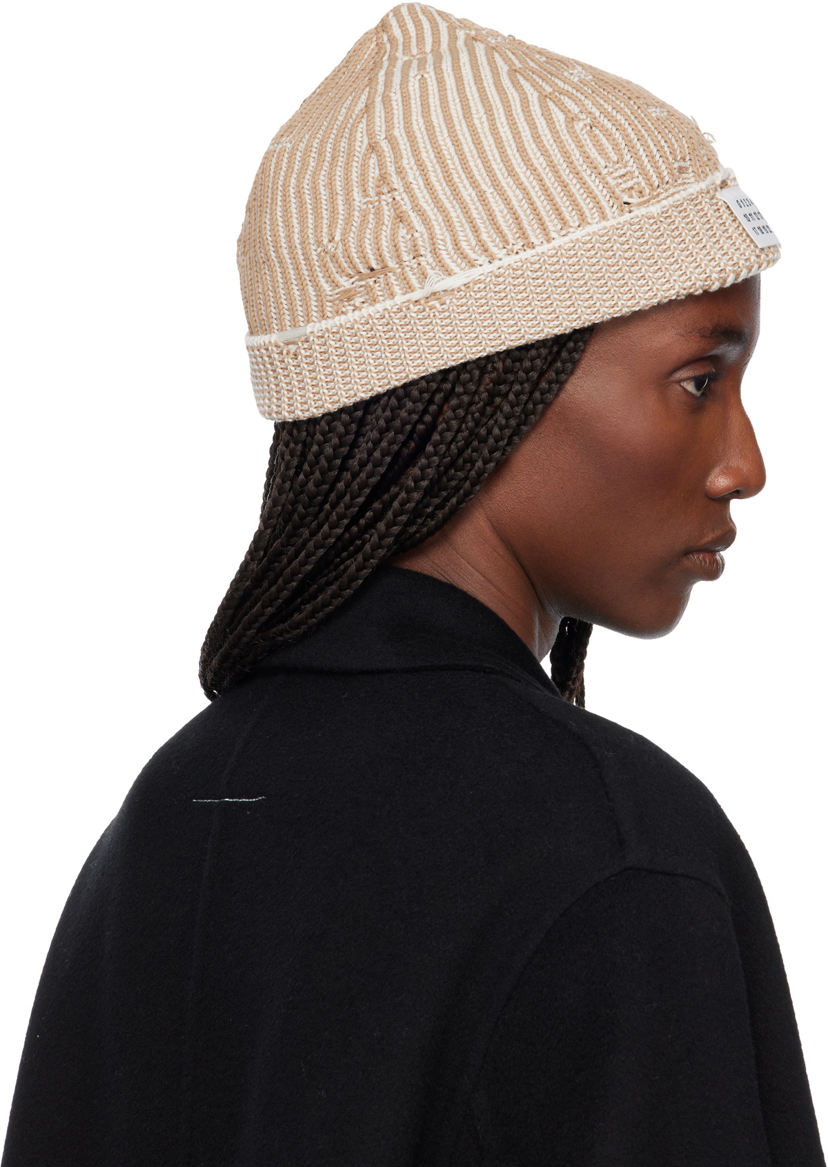 MM6 Maison Margiela Beige Amended Optical Ribs Beanie