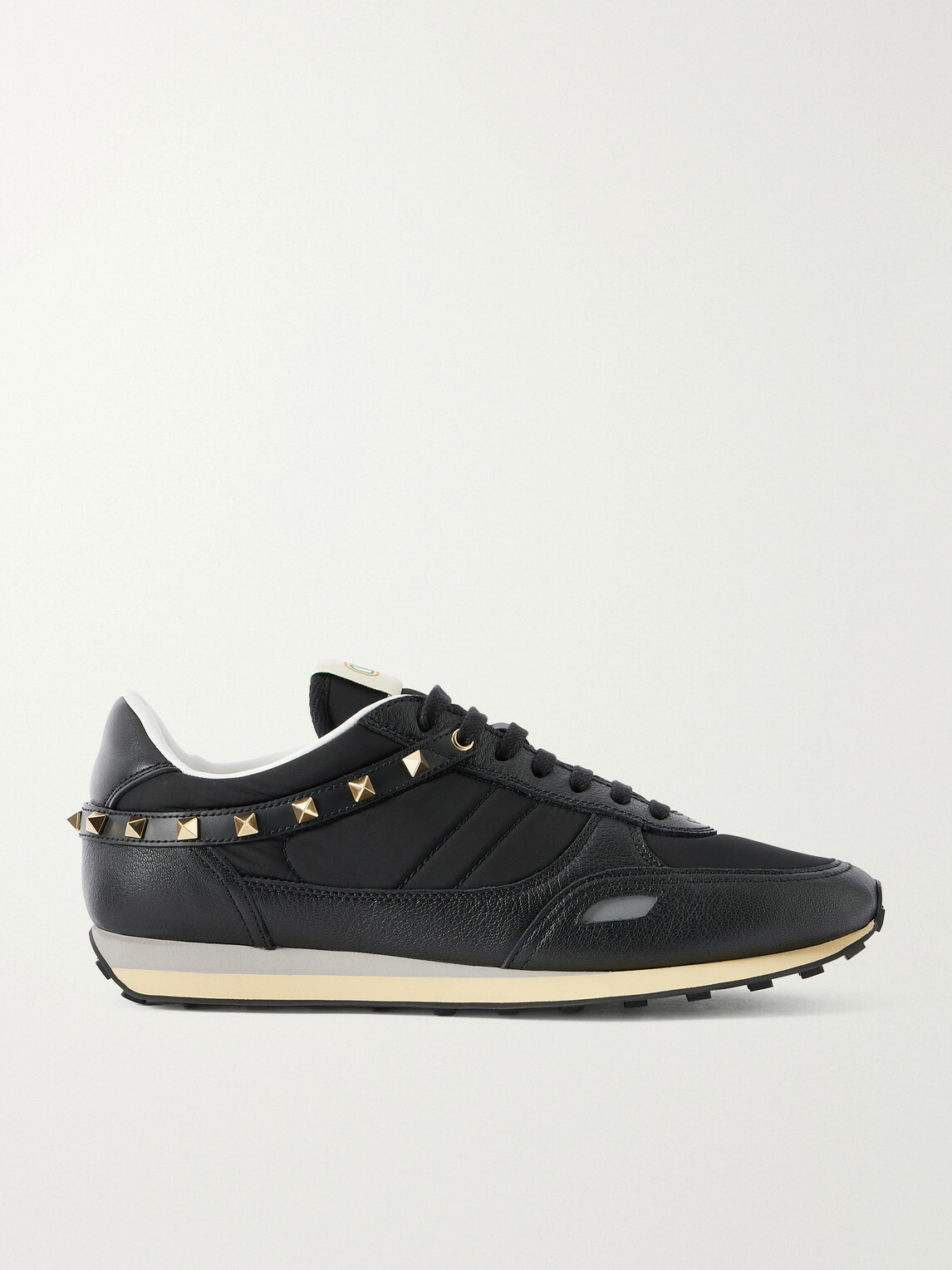 Valentino Garavani - Stud Up Embellished Leather-Trimmed Sneakers - Black