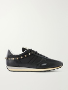 Valentino Garavani - Stud Up Embellished Leather-Trimmed Sneakers - Black